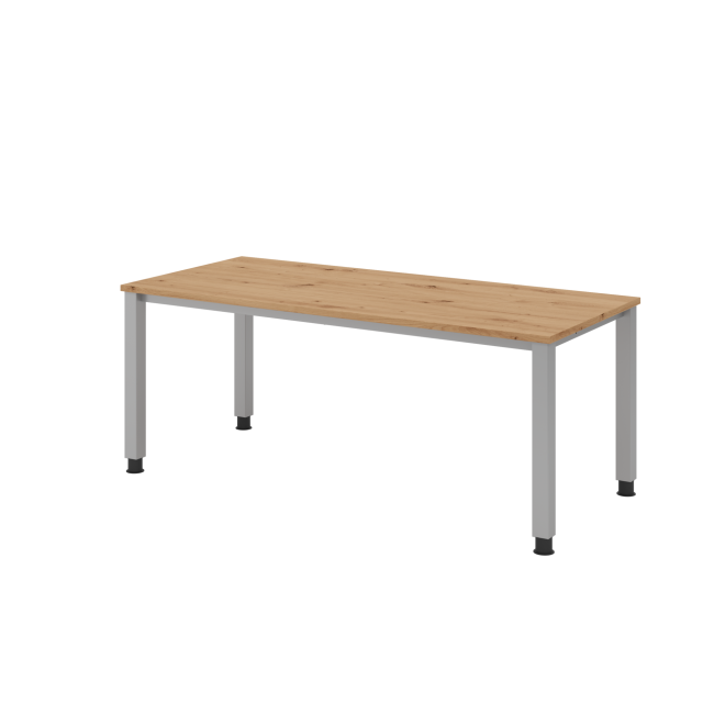 Schreibtisch Quebec - höhenverstellbar - B 1800 mm - 4-Fuß - silber/asteiche