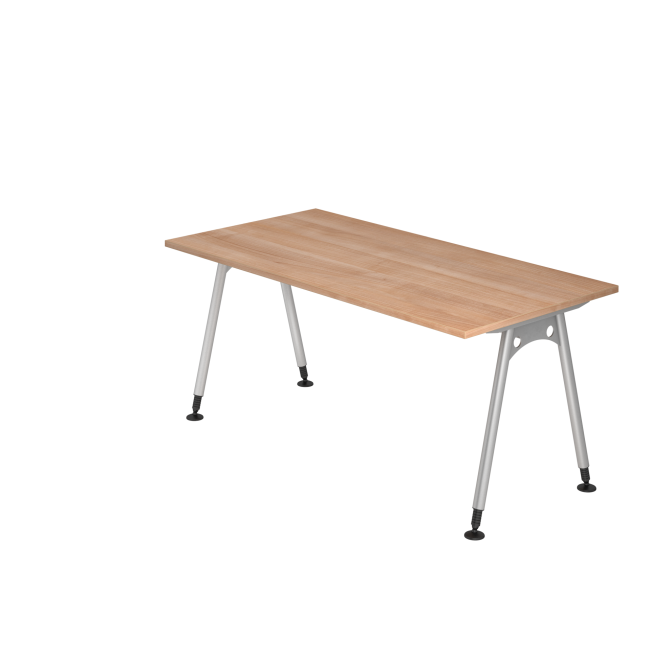 Schreibtisch Adelaide - 680-760 mm höhenverstellbar - A-Fuß - B 1600 mm - silber/nussbaum