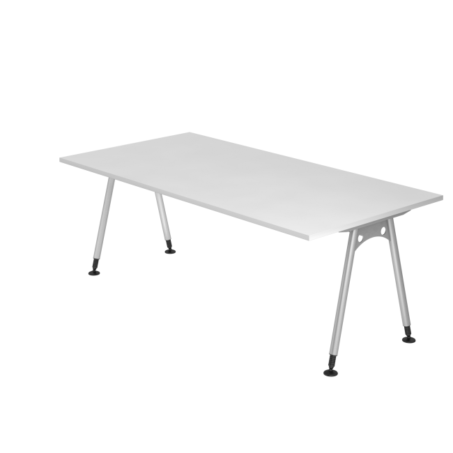 Schreibtisch Adelaide - 680-760 mm höhenverstellbar - A-Fuß - B 2000 x T 1000 mm - silber/weiß