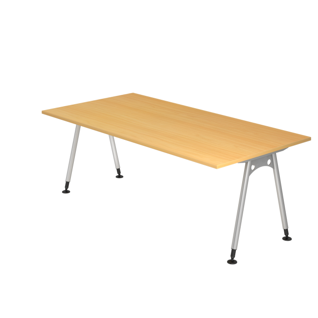Schreibtisch Adelaide - 680-760 mm höhenverstellbar - A-Fuß - B 2000 x T 1000 mm - silber/buche