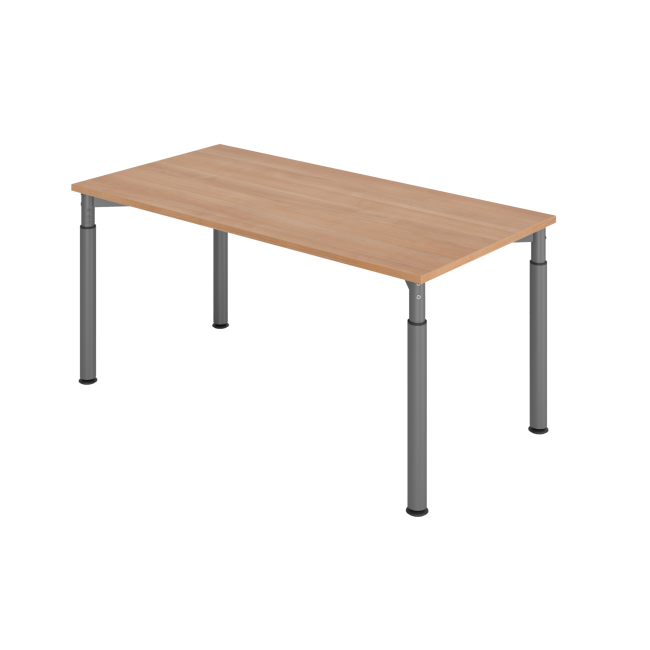 Schreibtisch Yale - 680-820 mm höhenverstellbar - B 1600 mm - 4-Fuß - graphit/nussbaum