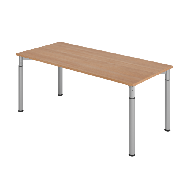 Schreibtisch Yale - 680-820 mm höhenverstellbar - B 1800 mm - 4-Fuß - silber/nussbaum