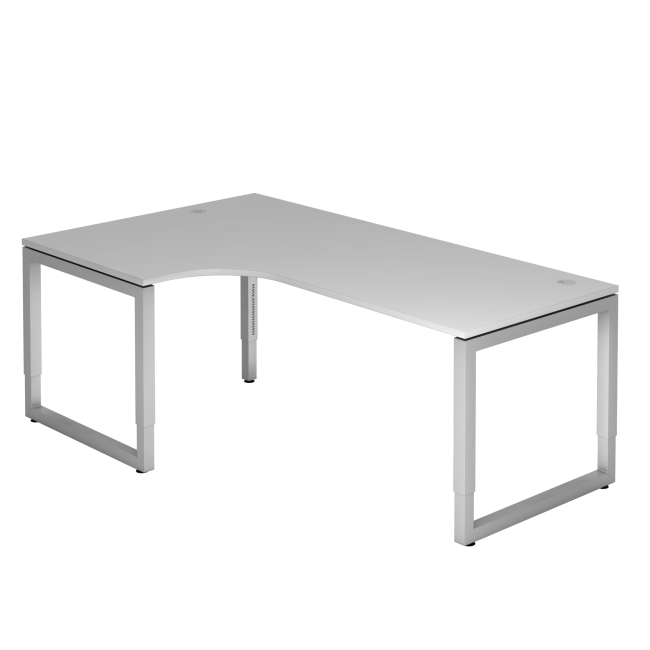 Winkelschreibtisch Rotterdam - 650-850 mm höheneinstellbar - O-Fuß - silber/grau