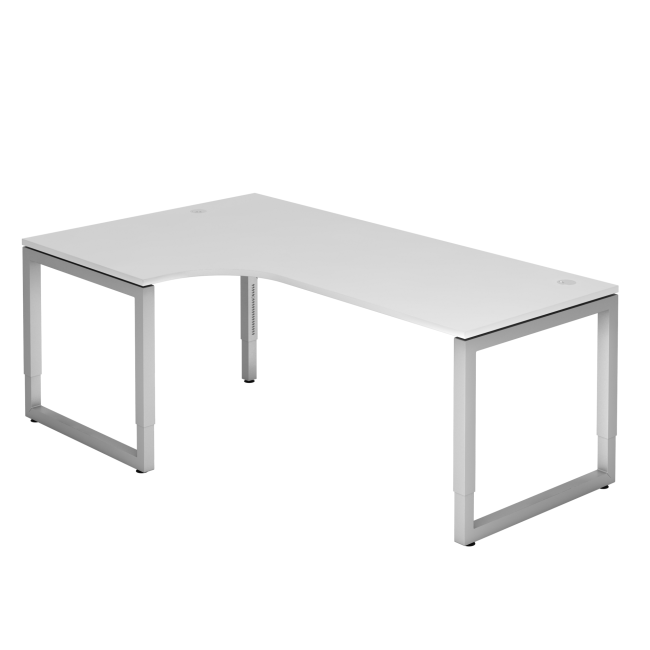 Winkelschreibtisch Rotterdam - 650-850 mm höheneinstellbar - O-Fuß - silber/weiß