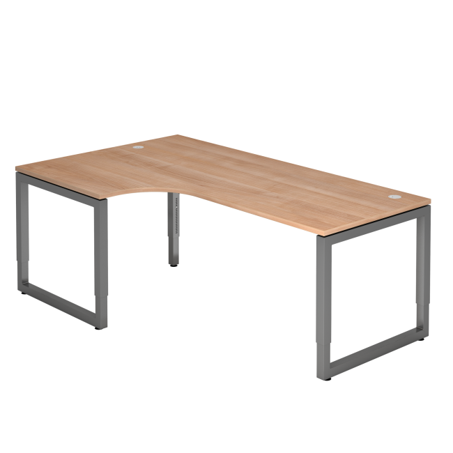 Winkelschreibtisch Rotterdam - 650-850 mm höheneinstellbar - O-Fuß - graphit/nussbaum