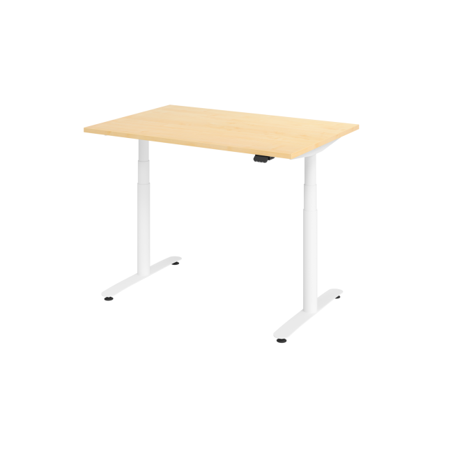 E-Tisch Basel - elektr. höhenverstellbar - Bluetooth - T-Fuß - B 1200 mm - weiß/ahorn