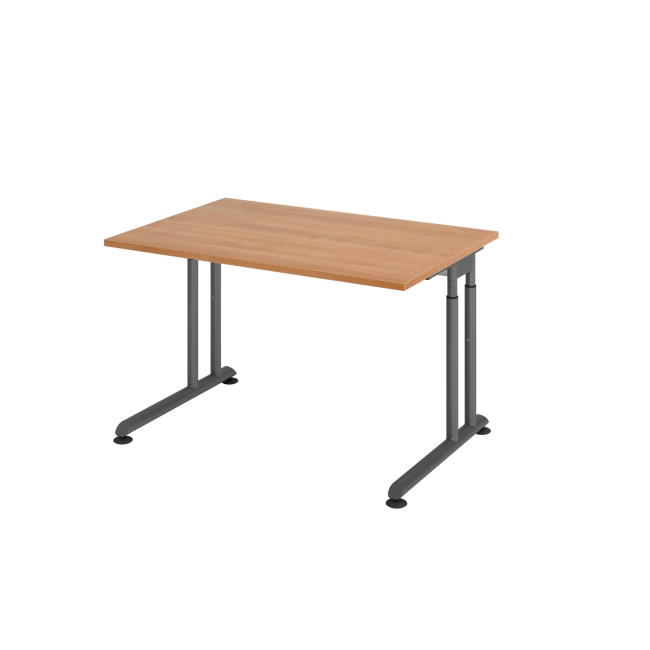 Schreibtisch Zürich - mechanisch höhenverstellbar - C-Fuß - Kabelwanne - B 1200 mm - graphit/nussbaum