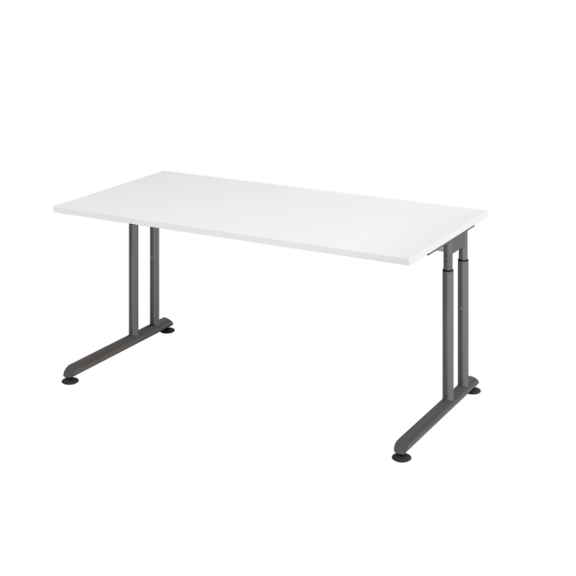 Schreibtisch Zürich - mechanisch höhenverstellbar - C-Fuß - Kabelwanne - B 1600 mm - graphit/weiß