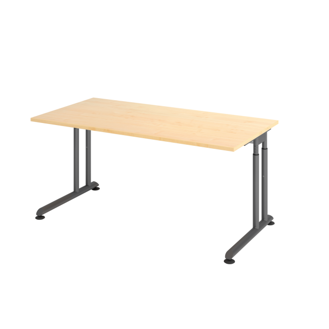 Schreibtisch Zürich - mechanisch höhenverstellbar - C-Fuß - Kabelwanne - B 1600 mm - graphit/ahorn