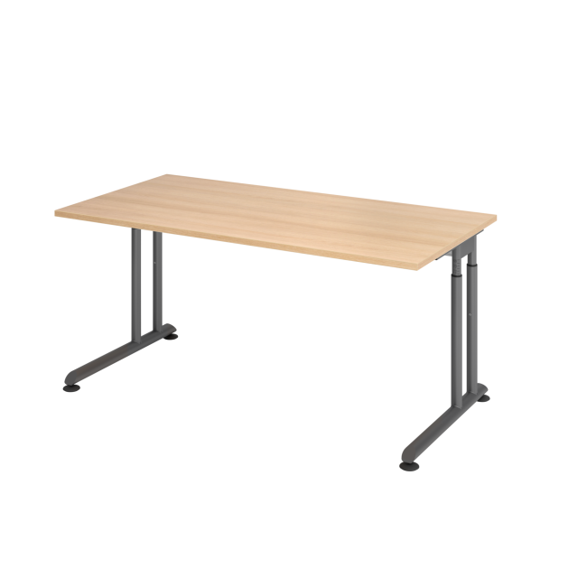 Schreibtisch Zürich - mechanisch höhenverstellbar - C-Fuß - Kabelwanne - B 1600 mm - graphit/eiche