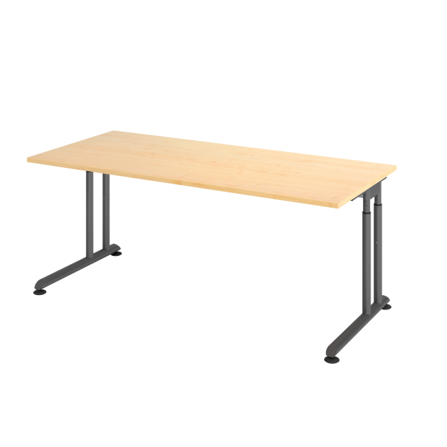 Schreibtisch Zürich - mechanisch höhenverstellbar - C-Fuß - Kabelwanne - B 1800 mm - graphit/ahorn