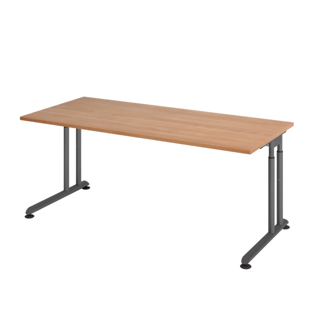Schreibtisch Zürich - mechanisch höhenverstellbar - C-Fuß - Kabelwanne - B 1800 mm - graphit/nussbaum