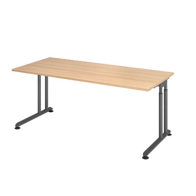 Schreibtisch Zürich - mechanisch höhenverstellbar - C-Fuß - Kabelwanne - B 1800 mm - graphit/eiche