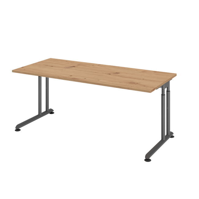 Schreibtisch Zürich - mechanisch höhenverstellbar - C-Fuß - Kabelwanne - B 1800 mm - graphit/asteiche