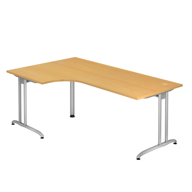 Winkelschreibtisch Berlin - 720 x 2000 x 800/1200 mm - C-Fuß - silber/buche
