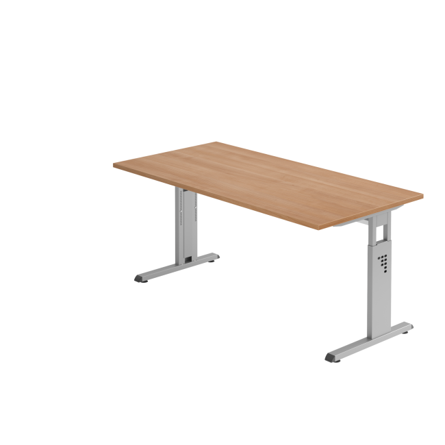 Schreibtisch Osaka - mechanisch höhenverstellbar - B 1600 mm - C-Fuß - silber/nussbaum