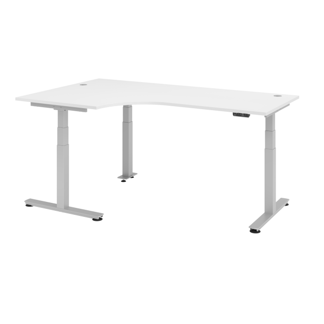 Winkelschreibtisch Jakarta - elektr. höhenverstellbar - T-Fuß - silber/weiß
