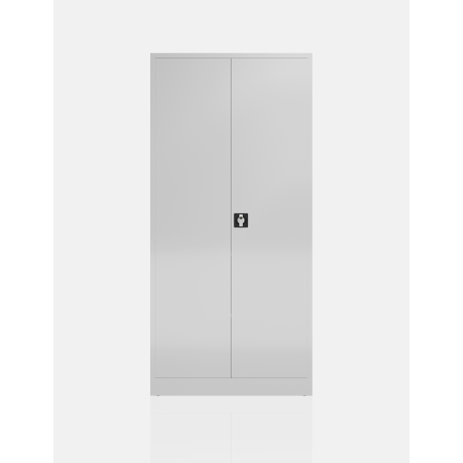 Seitenansicht Aktenschrank komplett montiert 195x92x60cm Büro Metallschrank abschließbar Mehrzweckschrank grau X-530350