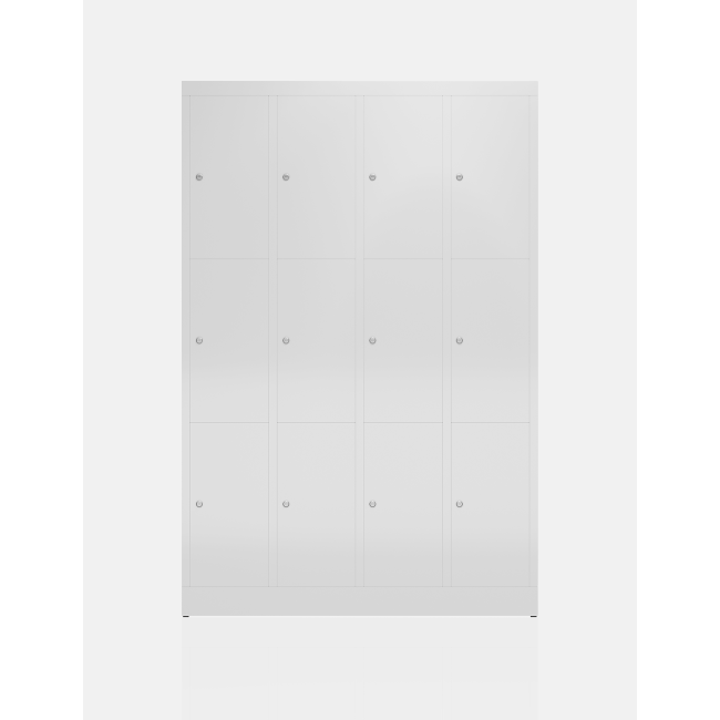 Seitenansicht vom Steelboxx Schließfachschrank Fächerschrank 12 Fächer Spind 180x118,5x50cm Wertfachschrank grau X-520340 komplett montiert.