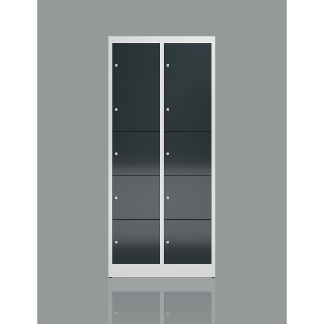 Seitenansicht vom Steelboxx XL Schließfachschrank 10 Fächer extra breit Wertfachschrank 1800 x 800 x 500 mm Fächerschrank grau/anthrazit X-523528 komplett montiert.