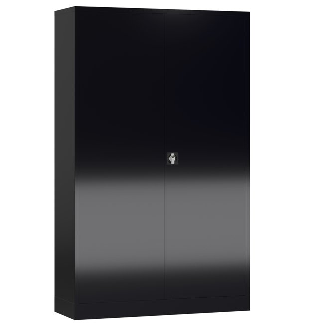 Seitenansicht vom Steelboxx XL Metallschrank abschließbar Flügeltürenschrank Aktenschrank 1945 x 1200 x 420 mm schwarz X-530379 komplett montiert.