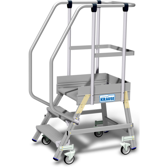 STABILO® fahrbare Podestleiter, einseitig begehbar, mit Fußleiste + extra hohem Handlauf, 3 Stufen