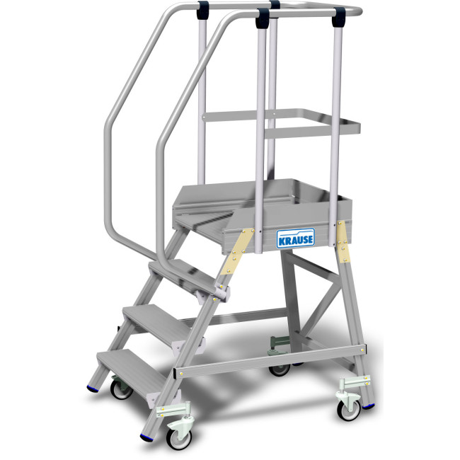 STABILO® fahrbare Podestleiter, einseitig begehbar, mit Fußleiste + extra hohem Handlauf, 4 Stufen