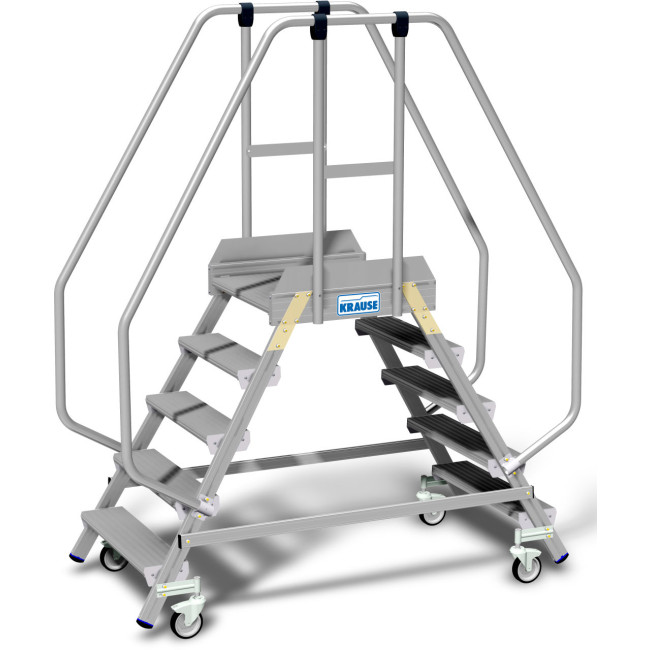 STABILO® fahrbare Podestleiter, beidseitig begehbar, mit Fußleiste + extra hohem Handlauf, 2x 5 Stufen