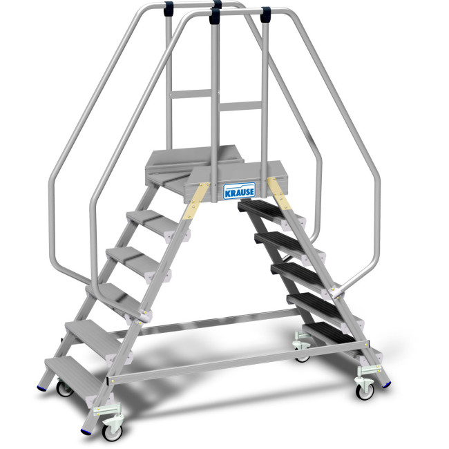 STABILO® fahrbare Podestleiter, beidseitig begehbar, mit Fußleiste + extra hohem Handlauf, 2x 6 Stufen