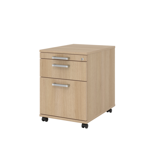 Rollcontainer aus Holz - 3 Schubladen - eiche - Chromgriff Metall