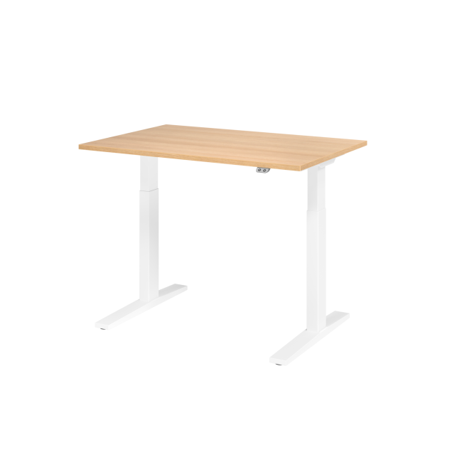 E-Tisch Mumbai - elektr. höhenverstellbar - T-Fuß - 1200 mm - weiß/eiche