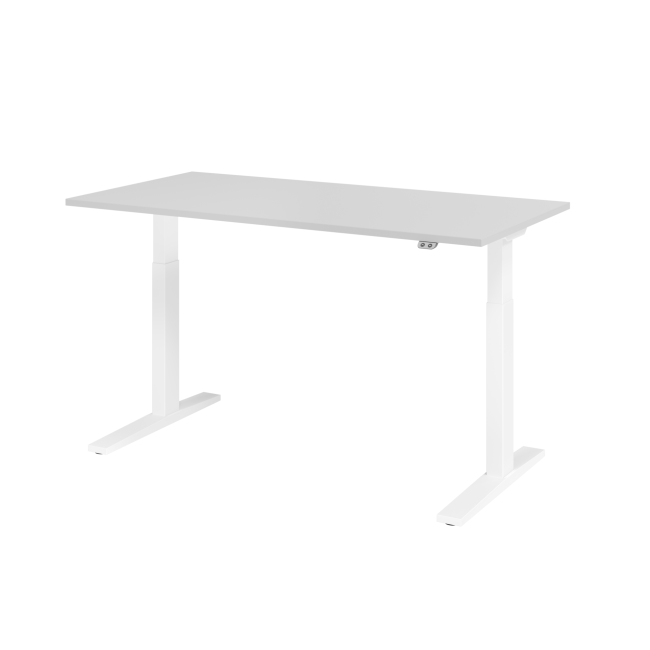 E-Tisch Mumbai - elektr. höhenverstellbar - T-Fuß - 1600 mm - weiß/grau