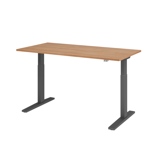 E-Tisch Mumbai - elektr. höhenverstellbar - T-Fuß - 1600 mm - graphit/nussbaum