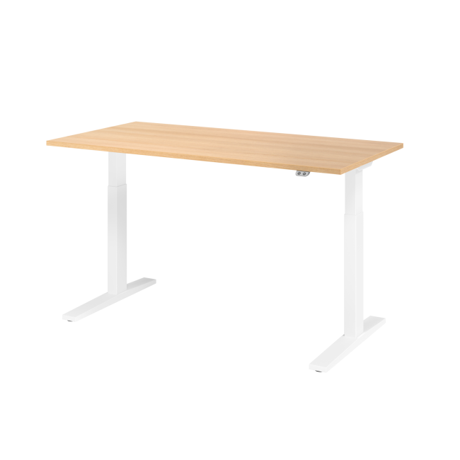 E-Tisch Mumbai - elektr. höhenverstellbar - T-Fuß - 1600 mm - weiß/eiche