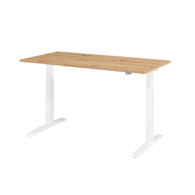 E-Tisch Mumbai - elektr. höhenverstellbar - T-Fuß - 1600 mm - weiß/asteiche
