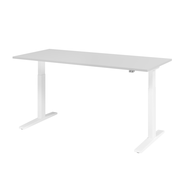 E-Tisch Mumbai - elektr. höhenverstellbar - T-Fuß - 1800 mm - weiß/grau