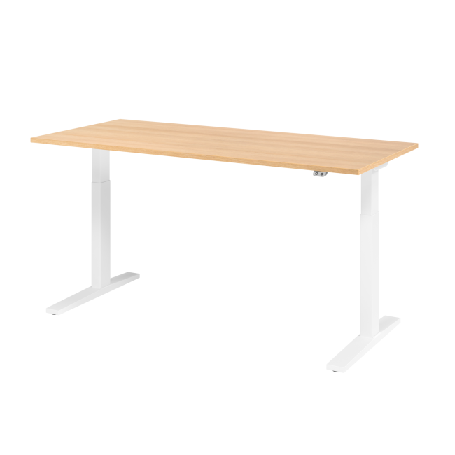 E-Tisch Mumbai - elektr. höhenverstellbar - T-Fuß - 1800 mm - weiß/eiche