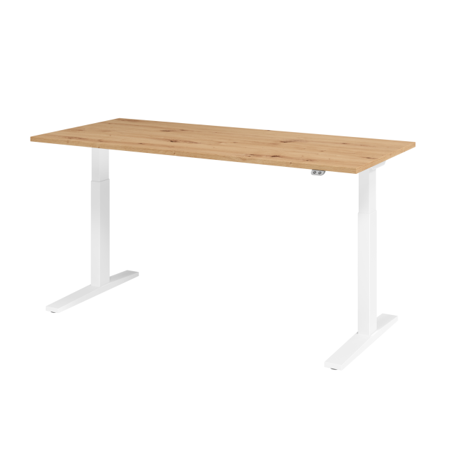 E-Tisch Mumbai - elektr. höhenverstellbar - T-Fuß - 1800 mm - weiß/asteiche