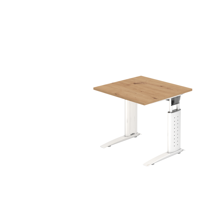 Schreibtisch Canberra - mechanisch höhenverstellbar - B 800 mm - C-Fuß - weiß/asteiche