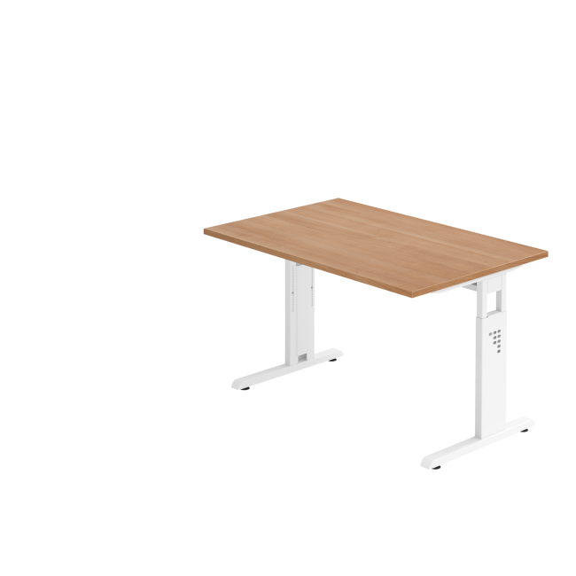Schreibtisch Osaka - mechanisch höhenverstellbar - B 1200 mm - C-Fuß - weiß/nussbaum