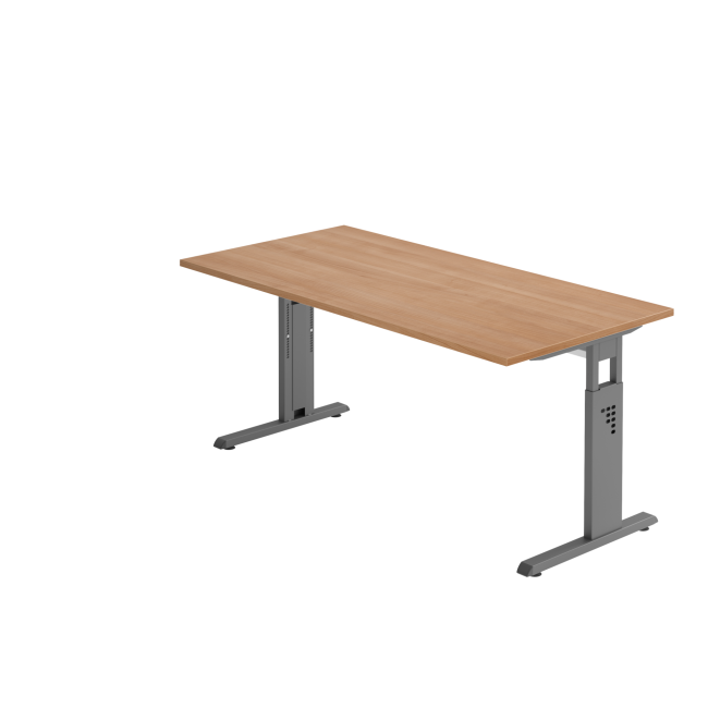 Schreibtisch Osaka - mechanisch höhenverstellbar - B 1600 mm - C-Fuß - graphit/nussbaum