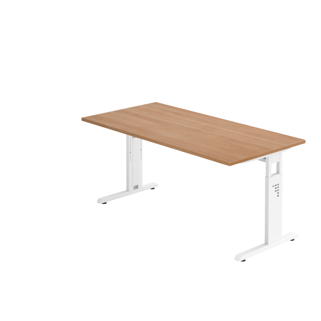 Schreibtisch Osaka - mechanisch höhenverstellbar - B 1600 mm - C-Fuß - weiß/nussbaum