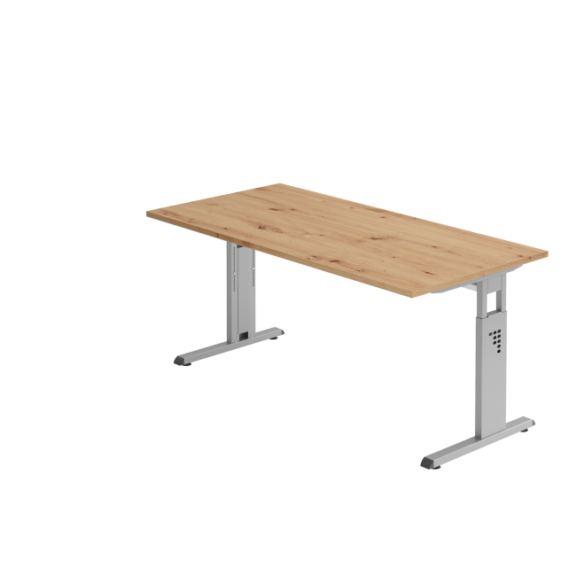 Schreibtisch Osaka - mechanisch höhenverstellbar - B 1600 mm - C-Fuß - silber/asteiche