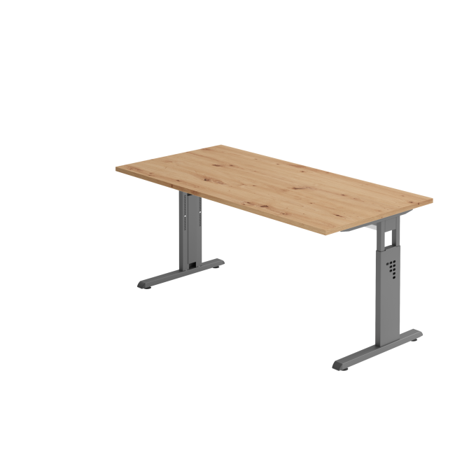 Schreibtisch Osaka - mechanisch höhenverstellbar - B 1600 mm - C-Fuß - graphit/asteiche