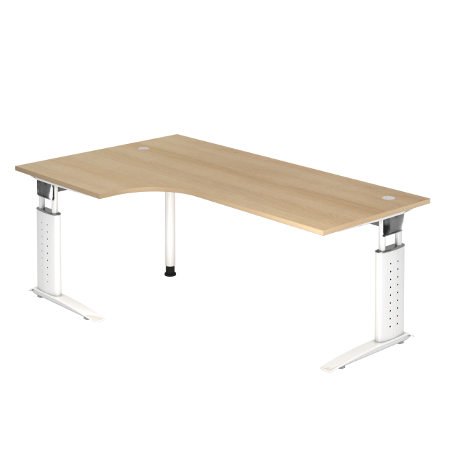 Winkelschreibtisch Canberra - mechanisch höhenverstellbar - C-Fuß - weiß/eiche