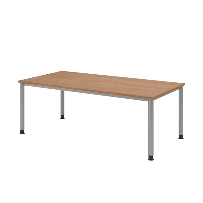 Schreibtisch Helsinki - B 2000 mm - 4-Fuß - höhenverstellbar - silber/nussbaum